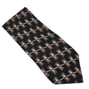 George Machado Zylos Mens Tie Silk Brown And Gold Geometric Print Vintage Dressy
